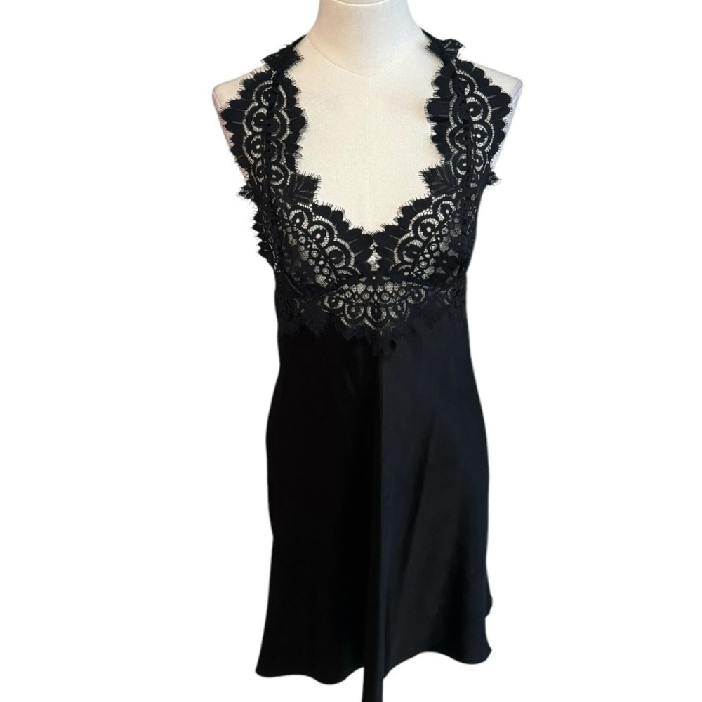 VICTORIA’S SECRET Black Silky Lace Slip Dress Lingerie Sexy Size M Feminine